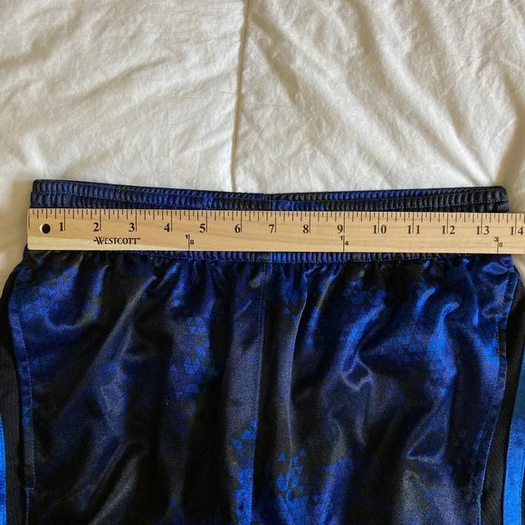 And1 Mens Small Basketball Shorts Silky Shiny Dazzle Blue Black Geometric Pocket - Picture 11 of 14